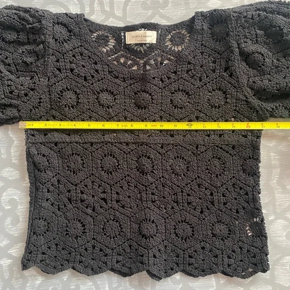Black Crochet‎ Embroidered Puff Sleeve Top size S Saints and Hearts - Picture 2 of 6